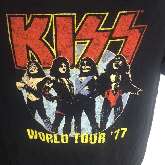 KISS "World Tour '77" Band Short Sleeve Graphic Tee Large L Vintage - Picture 2 of 4